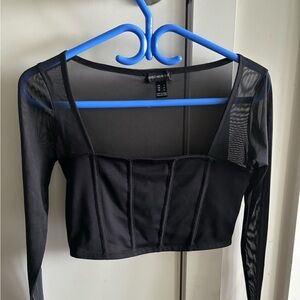 Black mesh sleeved top